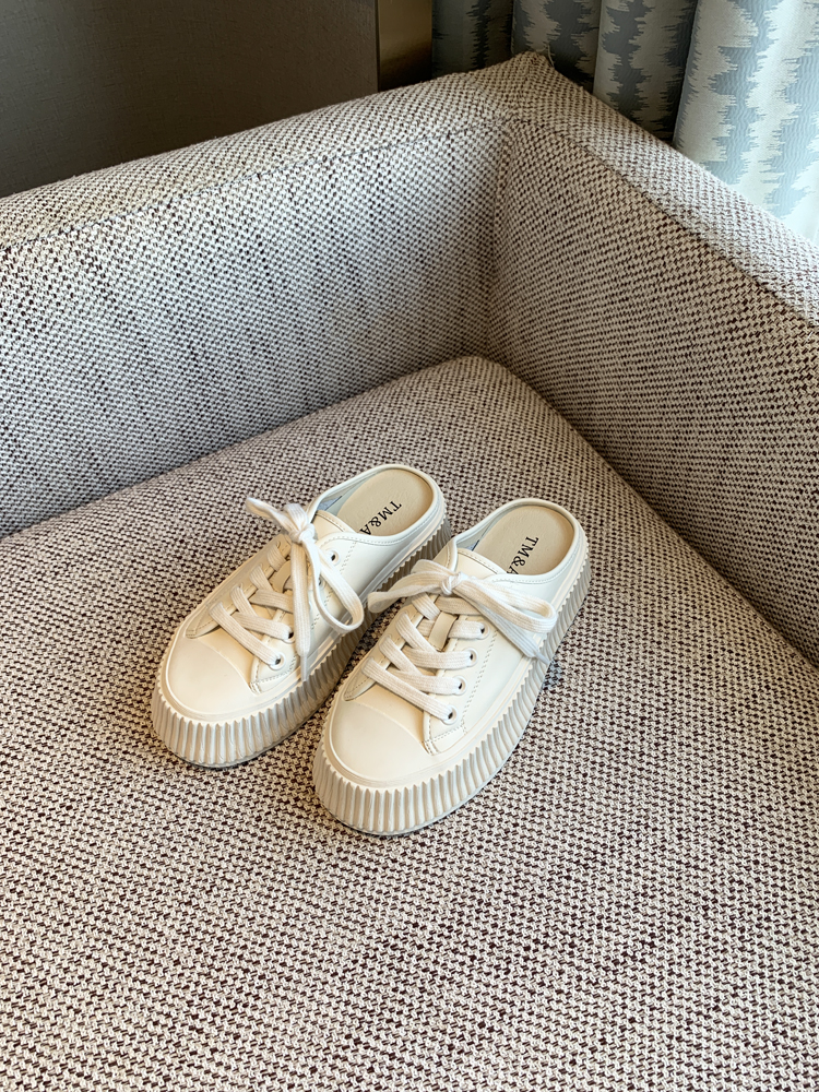 Women's Genuine Leather Thick-Soled Platform Slip-On Backless Outdoor Slippers - White 2025 Style Women's Genuine Leather Thick-Soled Platform Slip-On Backless Outdoor Slippers - White 2025 Style