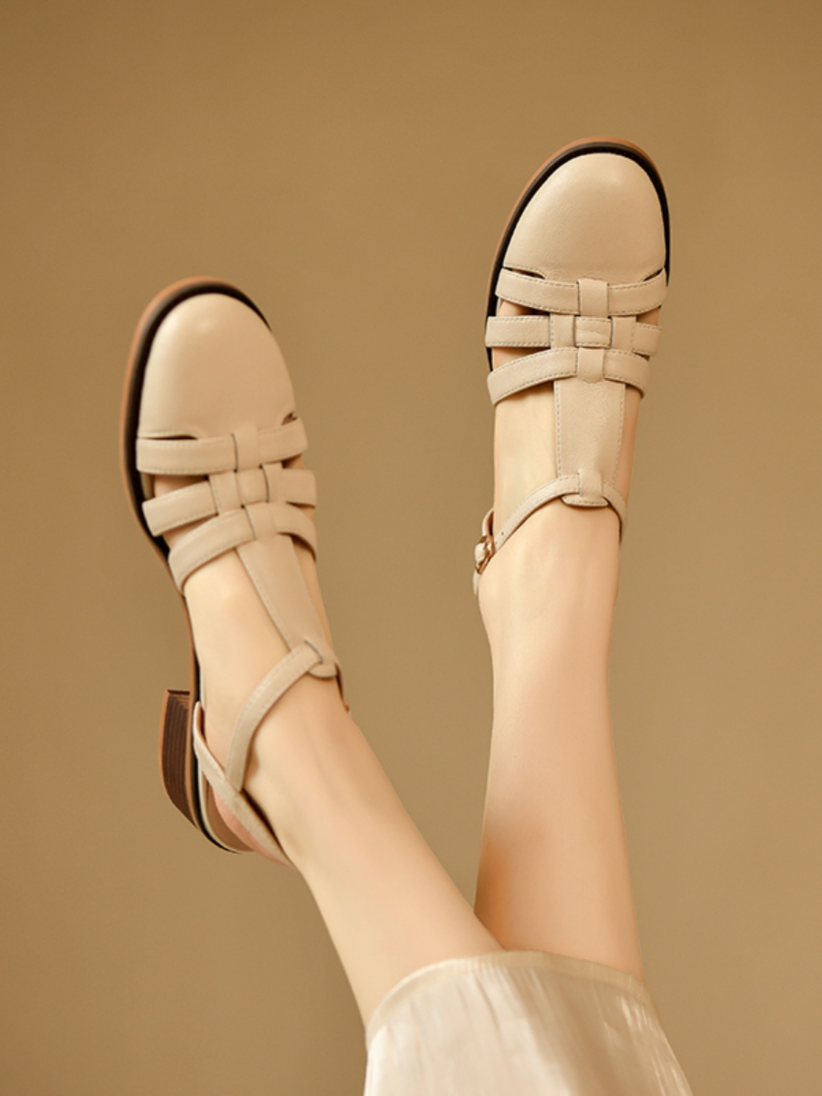 Women's Genuine Leather White Mid-Heel Open-Toe Sandals - Roman Woven Design, Summer Fashion Footwear Women's Genuine Leather White Mid-Heel Open-Toe Sandals - Roman Woven Design, Summer Fashion Footwear