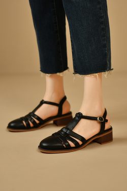 Women's Genuine Leather White Mid-Heel Open-Toe Sandals - Roman Woven Design, Summer Fashion Footwear