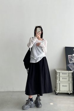 Women's Gray Semi-Transparent Round Neck Sun Protection T-Shirt - Loose Fit, Long Sleeve Knitted Top for Summer, Korean Style Fashion