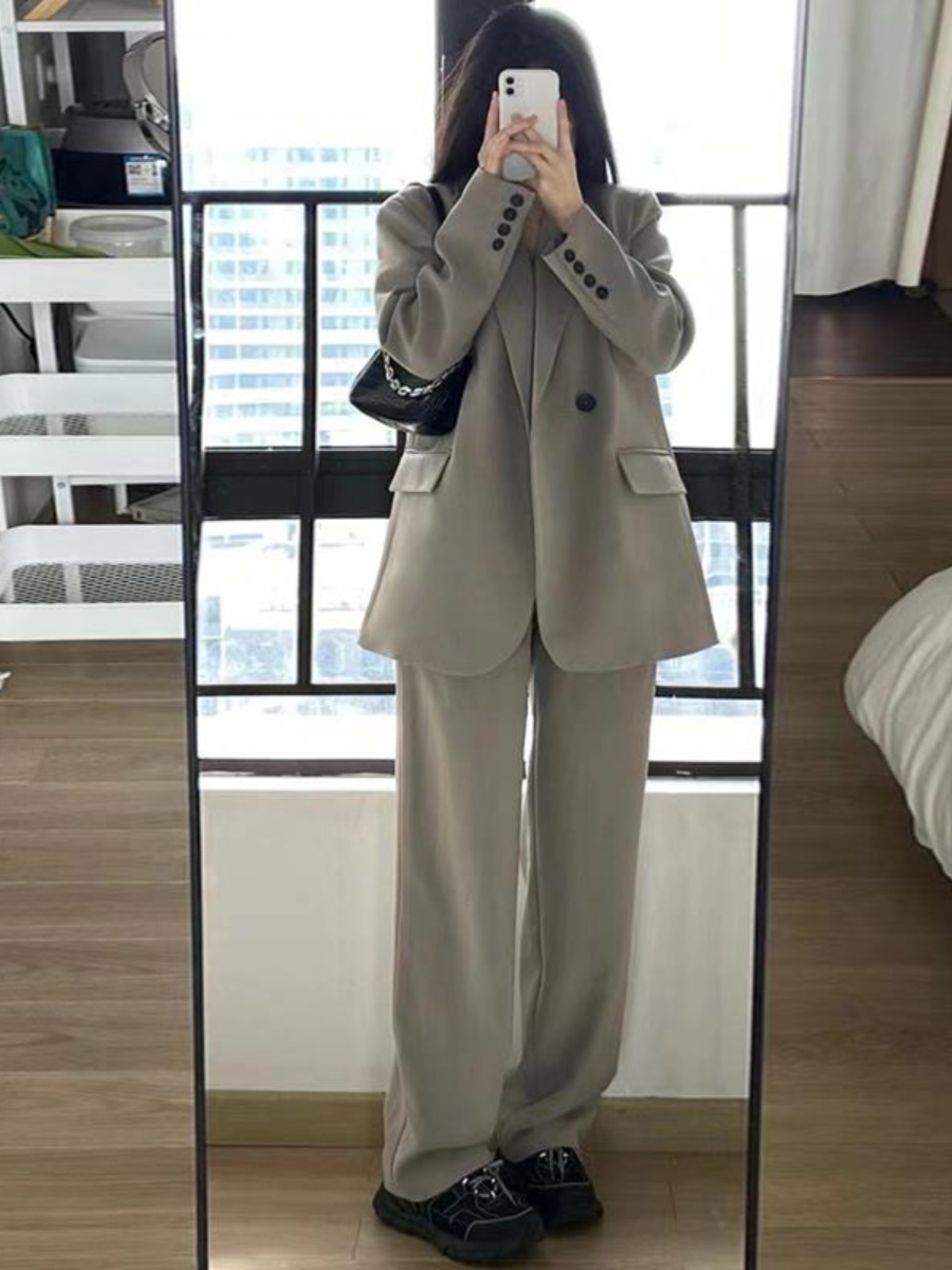 Women's Gray Suit Set - Casual Blazer & Wide-Leg Pants, Chic 2025 Style, High-End Feel, Perfect for Petite Sizes Women's Gray Suit Set - Casual Blazer & Wide-Leg Pants, Chic 2025 Style, High-End Feel, Perfect for Petite Sizes