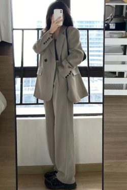 Women's Gray Suit Set - Casual Blazer & Wide-Leg Pants, Chic 2025 Style, High-End Feel, Perfect for Petite Sizes
