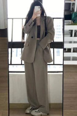 Women's Gray Suit Set - Casual Blazer & Wide-Leg Pants, Chic 2025 Style, High-End Feel, Perfect for Petite Sizes