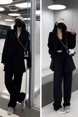 Women's Gray Suit Set - Casual Blazer & Wide-Leg Pants, Chic 2025 Style, High-End Feel, Perfect for Petite Sizes