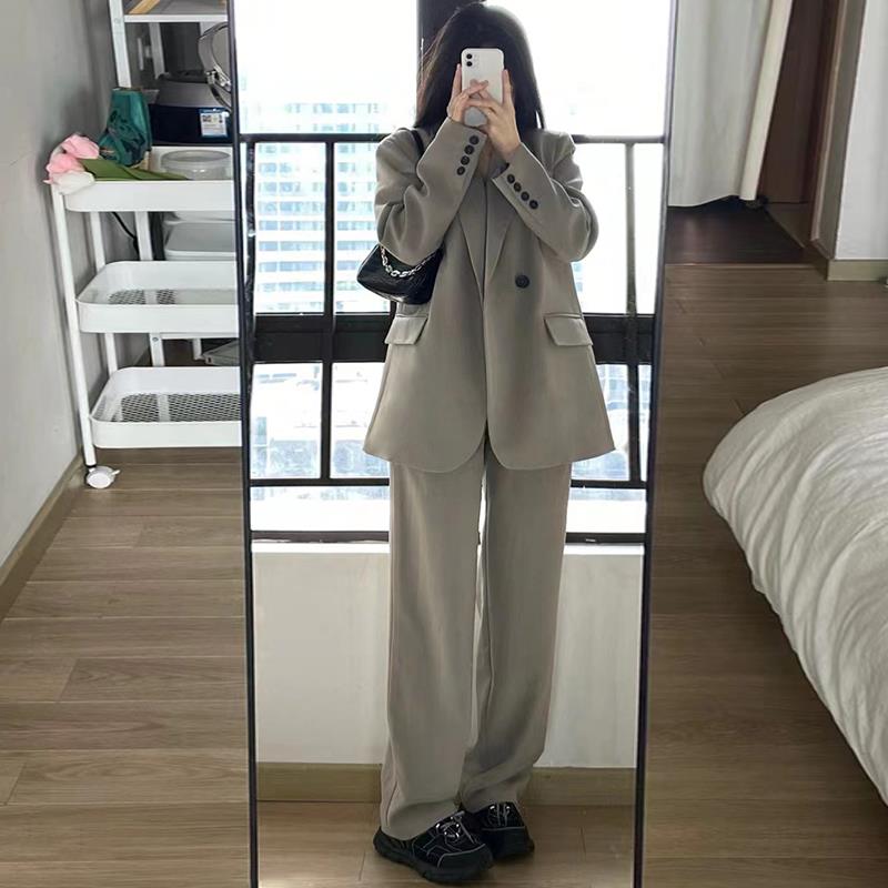 Women's Gray Suit Set - Casual Blazer & Wide-Leg Pants, Chic 2025 Style, High-End Feel, Perfect for Petite Sizes Women's Gray Suit Set - Casual Blazer & Wide-Leg Pants, Chic 2025 Style, High-End Feel, Perfect for Petite Sizes