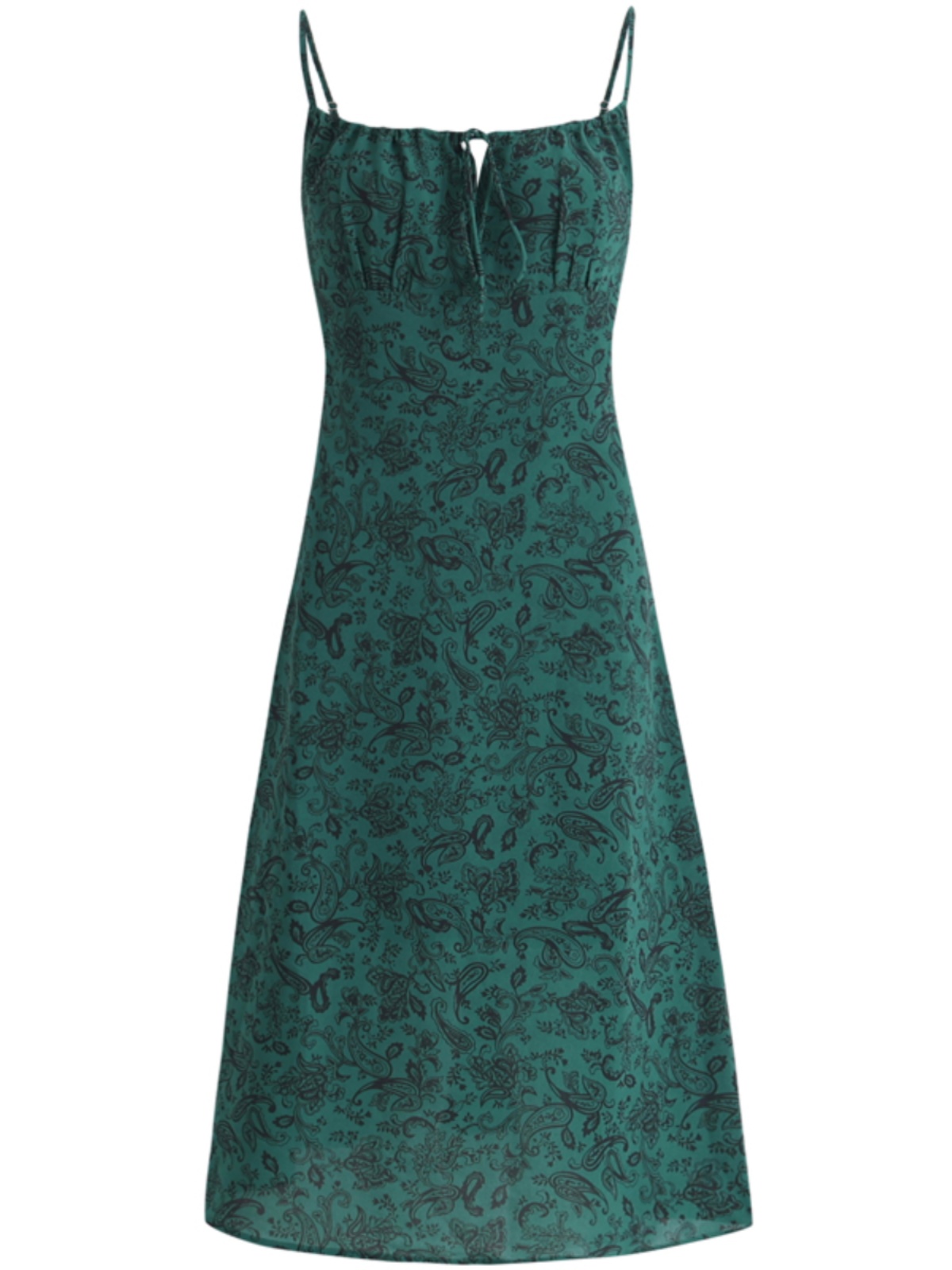 Women's Green Floral Print Long Dress with Straps and Drawstring - French Style Summer Vacation 2025 Fashion Women's Green Floral Print Long Dress with Straps and Drawstring - French Style Summer Vacation 2025 Fashion