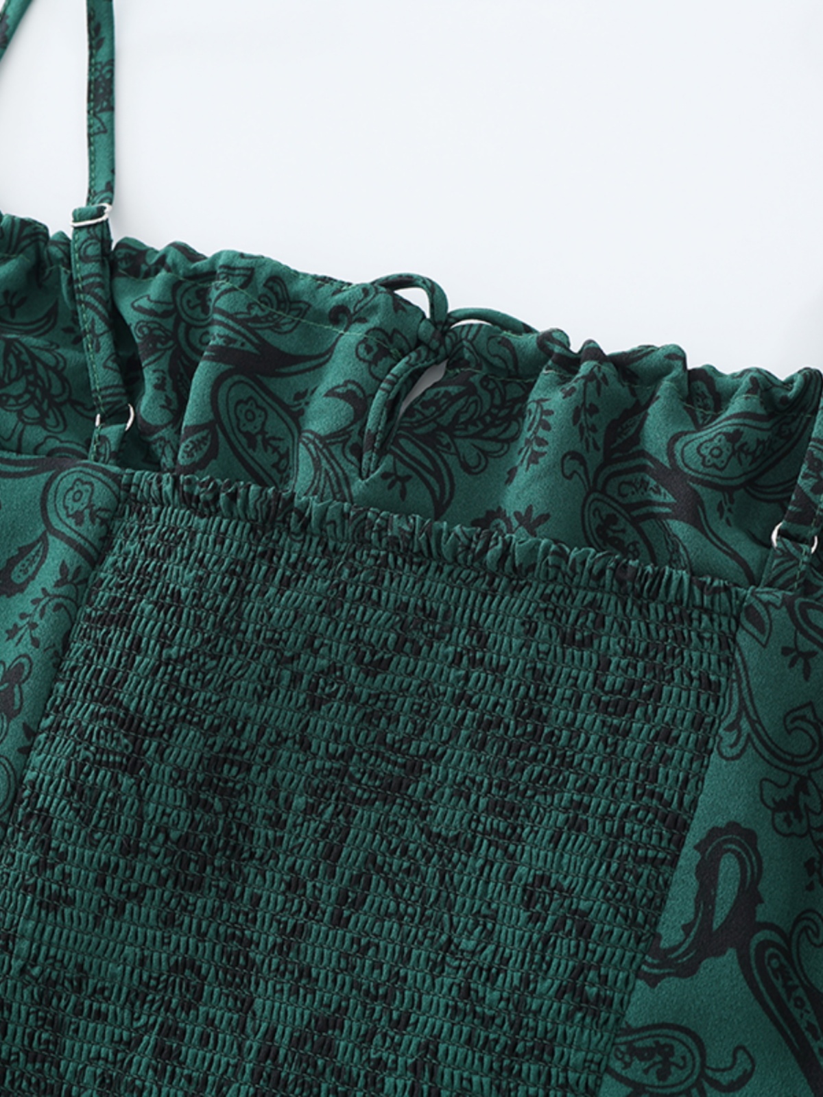 Women's Green Floral Print Long Dress with Straps and Drawstring - French Style Summer Vacation 2025 Fashion Women's Green Floral Print Long Dress with Straps and Drawstring - French Style Summer Vacation 2025 Fashion