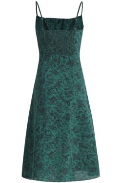 Women's Green Floral Print Long Dress with Straps and Drawstring - French Style Summer Vacation 2025 Fashion