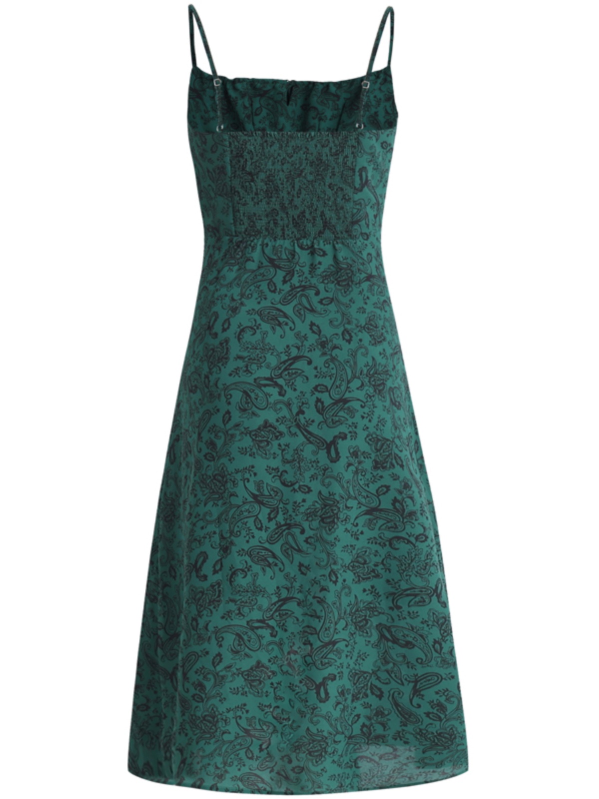 Women's Green Floral Print Long Dress with Straps and Drawstring - French Style Summer Vacation 2025 Fashion Women's Green Floral Print Long Dress with Straps and Drawstring - French Style Summer Vacation 2025 Fashion