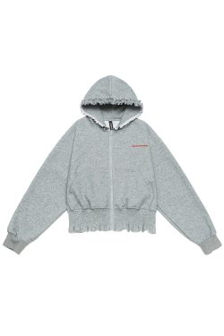 Women's Heartbeat Design Hooded Jacket - Spring Zippered Loose Fit Versatile Short Sweatshirt for Casual Y2K Style