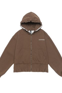 Women's Heartbeat Design Hooded Jacket - Spring Zippered Loose Fit Versatile Short Sweatshirt for Casual Y2K Style