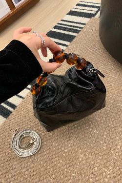 Women's High-End Textured Beaded Black Tote Crossbody Bag - 2024 Spring Summer Chinese Style Commuter Accessory