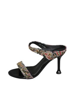 Women's High-Heeled One-Strap Slippers, Trendy Studded Summer Sandals, Versatile Cool Shoes for Outdoor Wear 2025