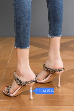 Women's High-Heeled One-Strap Slippers, Trendy Studded Summer Sandals, Versatile Cool Shoes for Outdoor Wear 2025