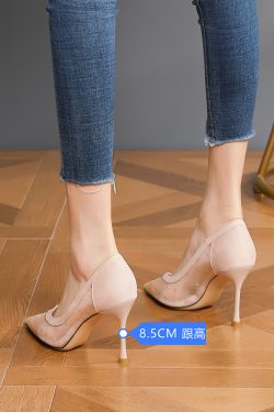 Women's High-Heeled Shoes, Summer 2025 Breathable Mesh Rhinestone Pointed Toe Thin Heel Fashion Footwear