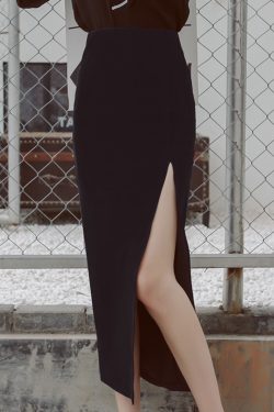 Women's High Waist Bodycon Midi Skirt with Front Slit - Versatile Korean Style Pencil Skirt for Spring Summer Fashion