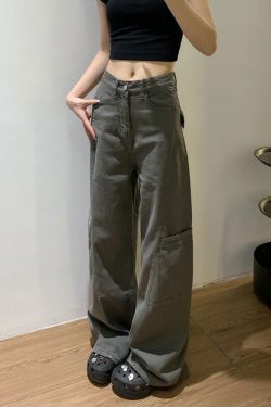 Women's High-Waisted Plus-Size Gray Wide-Leg Straight-Leg Work Pants - Cool American Style, Slimming Loose Fit