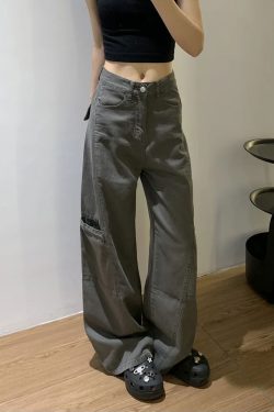 Women's High-Waisted Plus-Size Gray Wide-Leg Straight-Leg Work Pants - Cool American Style, Slimming Loose Fit
