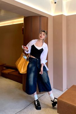 Women's High-Waisted Slim Straight Wide-Leg Seven-Point Jeans - Versatile Spring Fashion for Casual Style