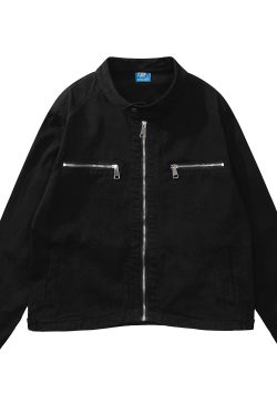 Women's Hip-Hop Loose Short Denim Jacket with Stand Collar - Unique American Street Style