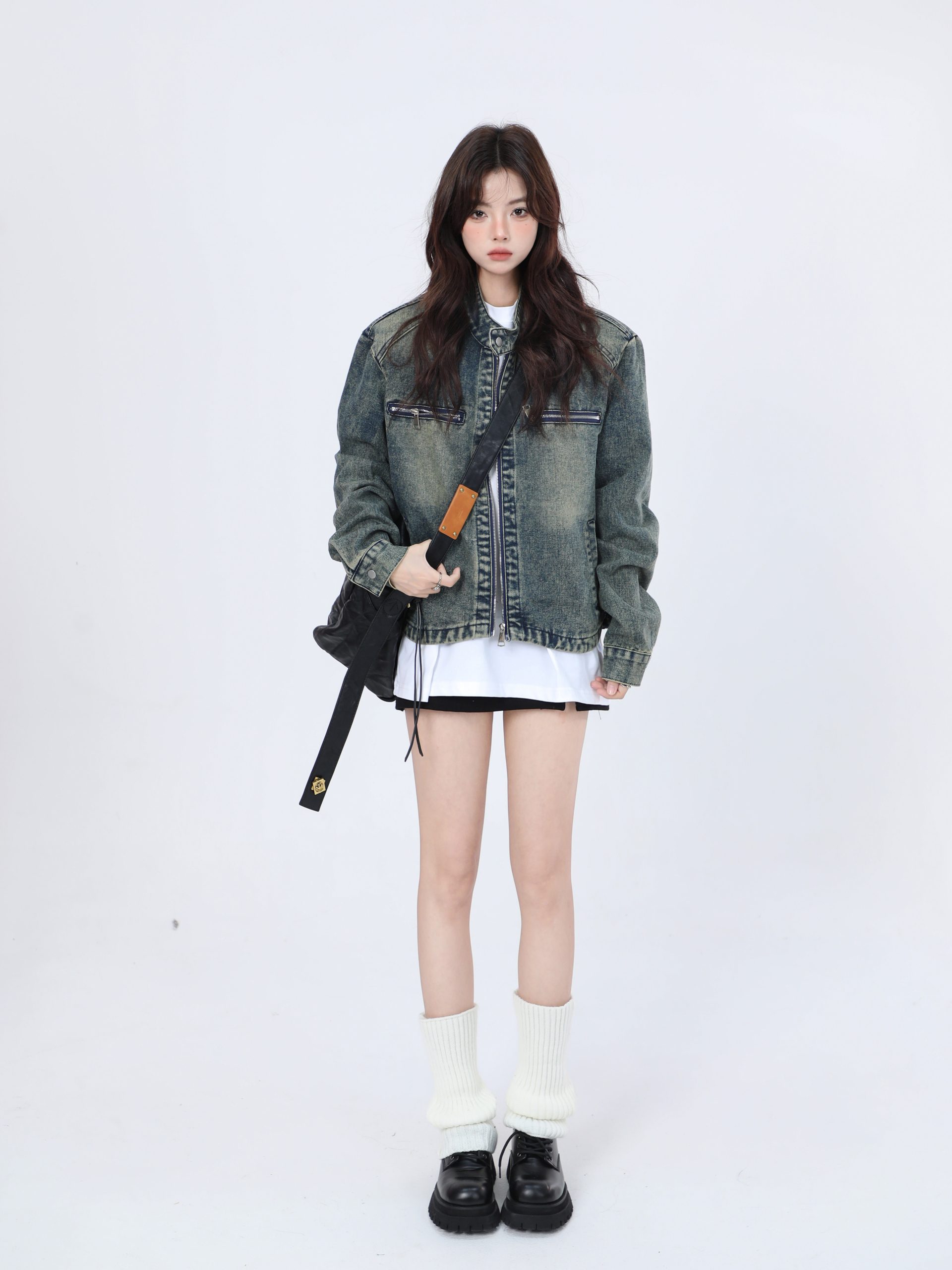 Women's Hip-Hop Loose Short Denim Jacket with Stand Collar - Unique American Street Style Women's Hip-Hop Loose Short Denim Jacket with Stand Collar - Unique American Street Style