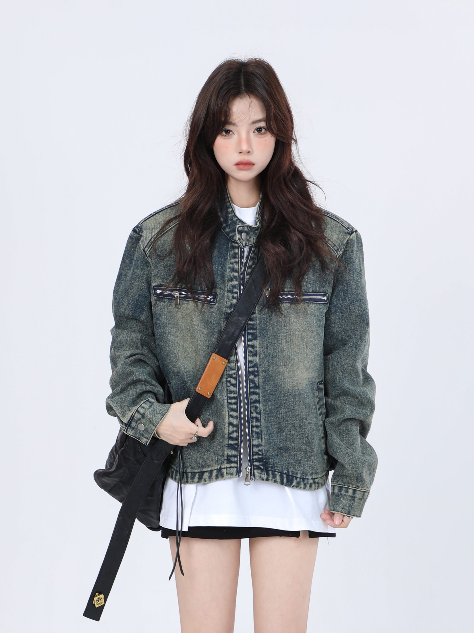 Women's Hip-Hop Loose Short Denim Jacket with Stand Collar - Unique American Street Style Women's Hip-Hop Loose Short Denim Jacket with Stand Collar - Unique American Street Style