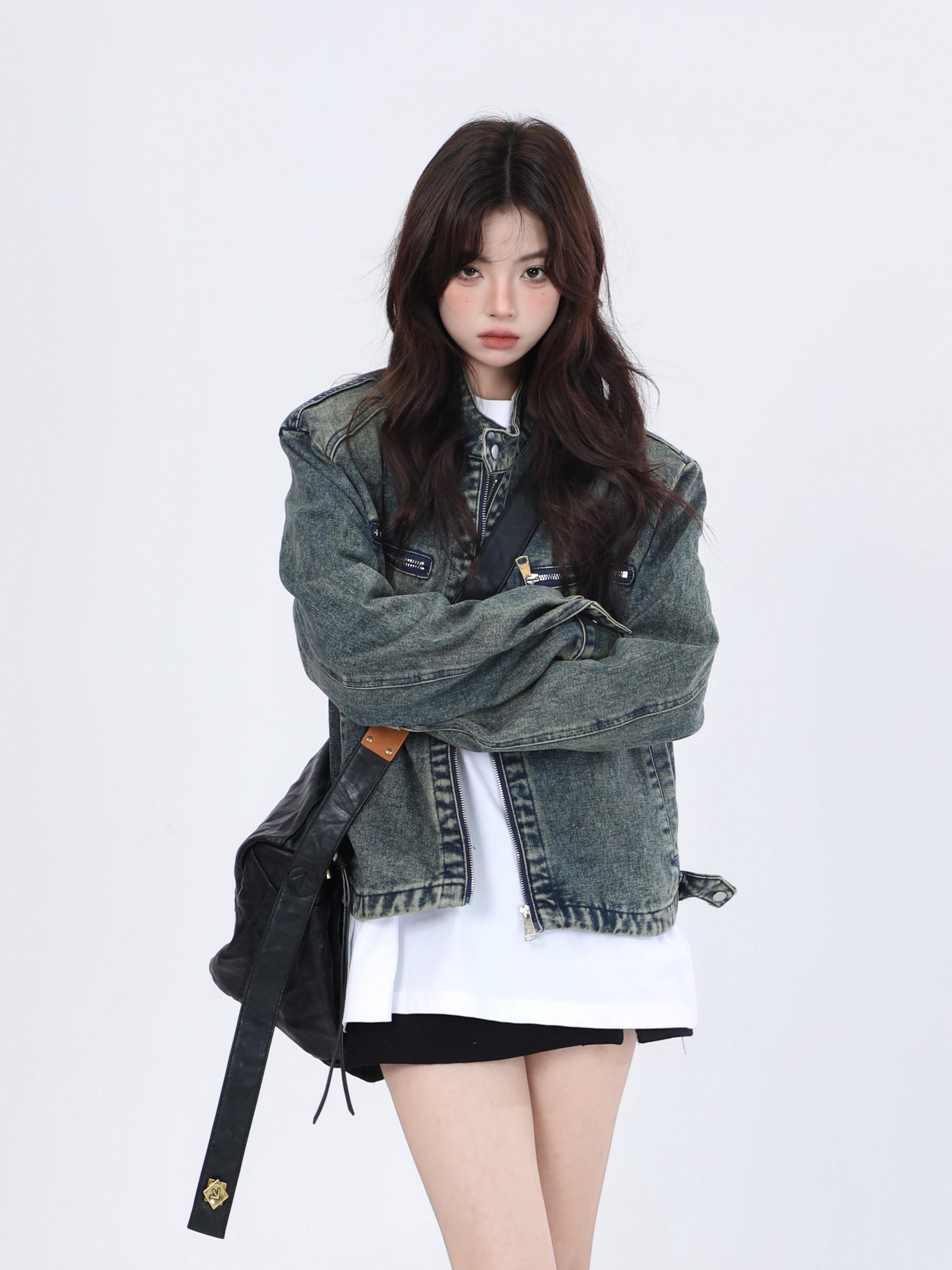 Women's Hip-Hop Loose Short Denim Jacket with Stand Collar - Unique American Street Style Women's Hip-Hop Loose Short Denim Jacket with Stand Collar - Unique American Street Style