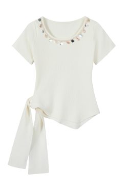 Women's Irregular Bohemian Short Sleeve Top - Unique Summer Outfit with Gorgeous Design for Trendy 90s and Y2K Style