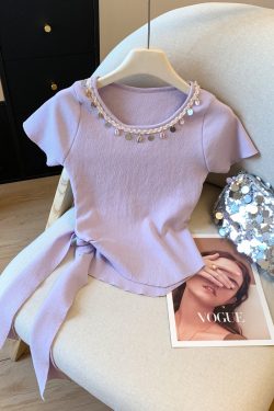 Women's Irregular Bohemian Short Sleeve Top - Unique Summer Outfit with Gorgeous Design for Trendy 90s and Y2K Style