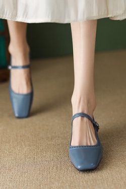 Women's Italian-Style Soft-Soled One-Strap Mid-Heel Square-Toe Flats - Comfortable 3.5 cm Shoes for Everyday Wear