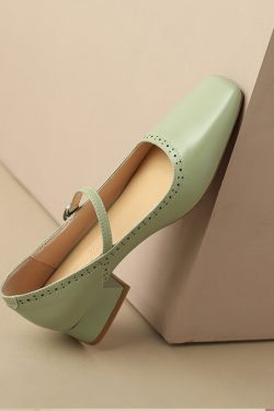 Women's Italian-Style Soft-Soled One-Strap Mid-Heel Square-Toe Flats - Comfortable 3.5 cm Shoes for Everyday Wear