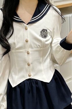 Women's Japanese Style Sailor Suit JK Uniform Shirt Set - Waist-Defined Long & Short Sleeve, Spring Summer 2024, College Style