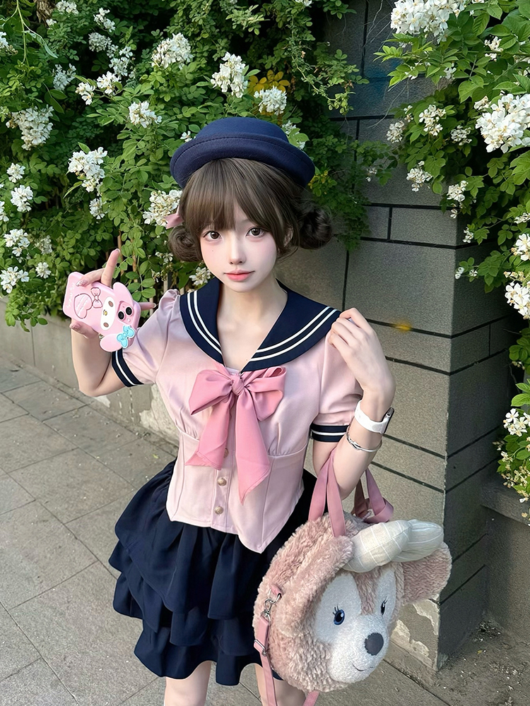 Women's Japanese Style Sailor Suit JK Uniform Shirt Set - Waist-Defined Long & Short Sleeve, Spring Summer 2024, College Style Women's Japanese Style Sailor Suit JK Uniform Shirt Set - Waist-Defined Long & Short Sleeve, Spring Summer 2024, College Style