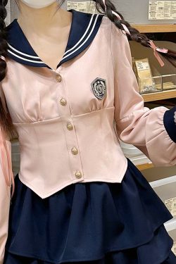 Women's Japanese Style Sailor Suit JK Uniform Shirt Set - Waist-Defined Long & Short Sleeve, Spring Summer 2024, College Style