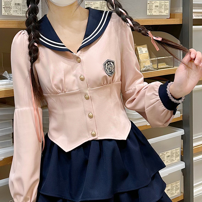 Women's Japanese Style Sailor Suit JK Uniform Shirt Set - Waist-Defined Long & Short Sleeve, Spring Summer 2024, College Style Women's Japanese Style Sailor Suit JK Uniform Shirt Set - Waist-Defined Long & Short Sleeve, Spring Summer 2024, College Style