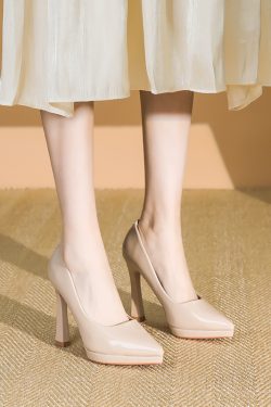 Women's Korean Style High Heels 12CM Thin Heels, Versatile Spring Pointed Toe Platform Pumps for Parties