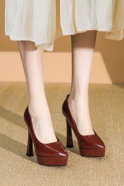 Women's Korean Style High Heels 12CM Thin Heels, Versatile Spring Pointed Toe Platform Pumps for Parties
