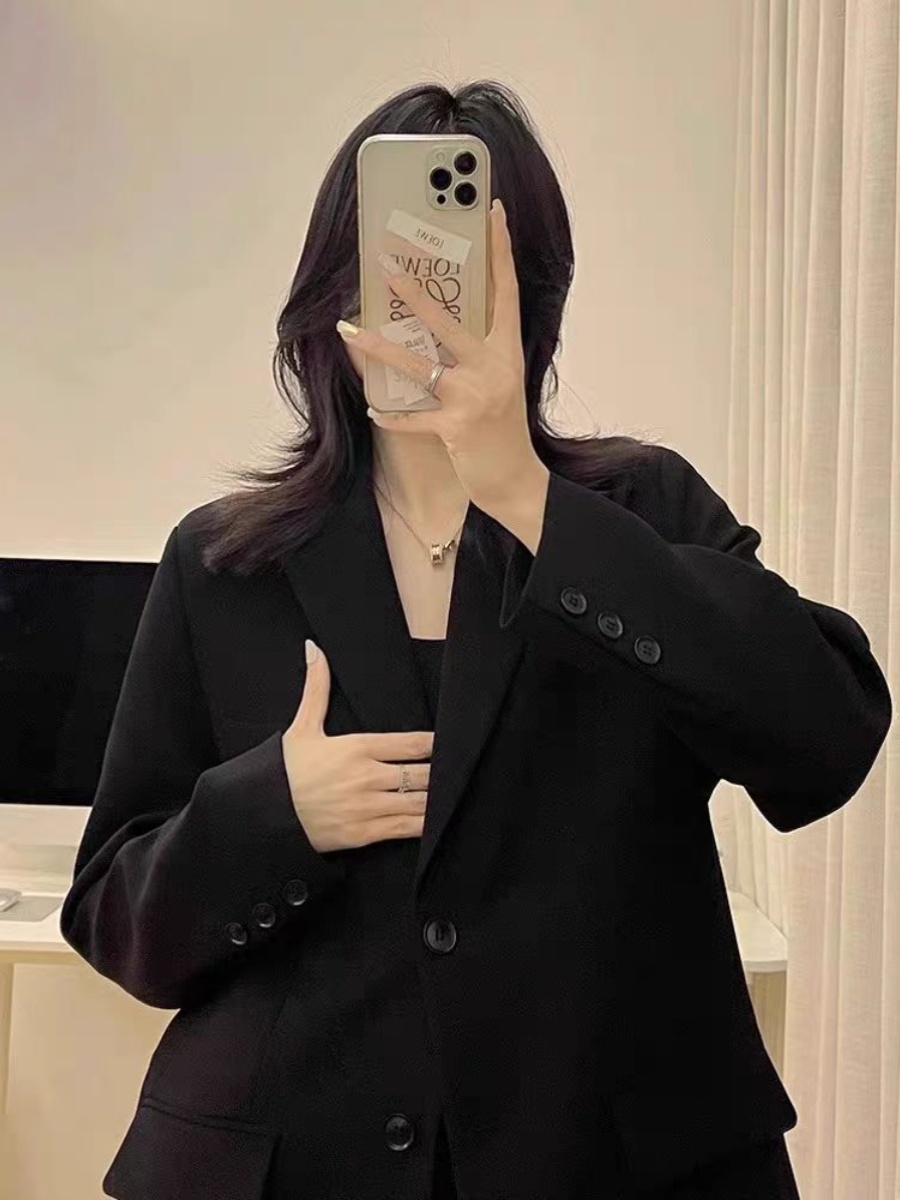 Women's Korean Style Petite Small Suit Jacket - High-End Street Style for Spring & Autumn 2025 - Trendy & Fashionable Women's Korean Style Petite Small Suit Jacket - High-End Street Style for Spring & Autumn 2025 - Trendy & Fashionable