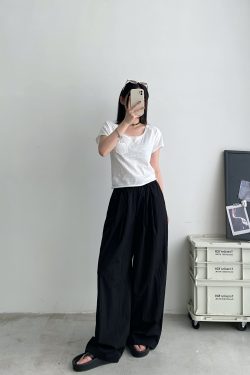 Women's Korean Style Summer Wide-Leg Pants - Loose High-Waisted Casual Floor-Length Trousers for Effortless Chic