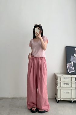 Women's Korean Style Summer Wide-Leg Pants - Loose High-Waisted Casual Floor-Length Trousers for Effortless Chic