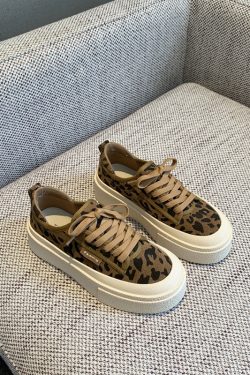 Women's Lace-Up Leopard Print Sneakers, Suede & Genuine Leather, Thick-Soled Casual Shoes, Trendy Spring 2025 Fashion Footwear