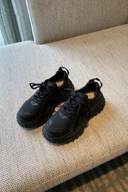 Women's Lace-Up Mesh Sports Leisure Shoes - Breathable Genuine Leather Thick-Soled Dad Sneakers for Spring 2025