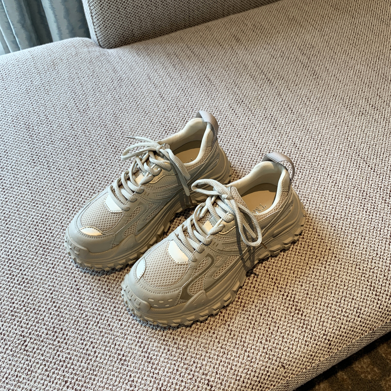 Women's Lace-Up Mesh Sports Leisure Shoes - Breathable Genuine Leather Thick-Soled Dad Sneakers for Spring 2025 Women's Lace-Up Mesh Sports Leisure Shoes - Breathable Genuine Leather Thick-Soled Dad Sneakers for Spring 2025