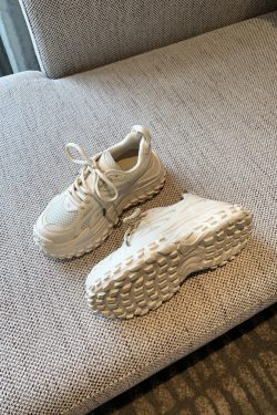 Women's Lace-Up Mesh Sports Leisure Shoes - Breathable Genuine Leather Thick-Soled Dad Sneakers for Spring 2025