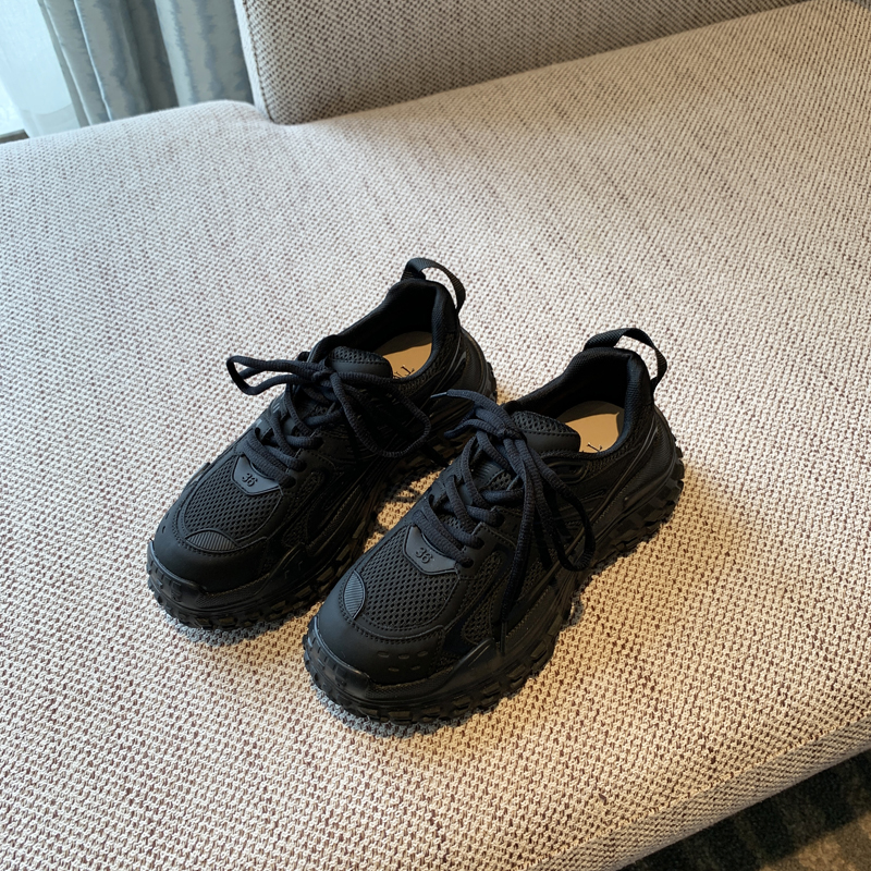 Women's Lace-Up Mesh Sports Leisure Shoes - Breathable Genuine Leather Thick-Soled Dad Sneakers for Spring 2025 Women's Lace-Up Mesh Sports Leisure Shoes - Breathable Genuine Leather Thick-Soled Dad Sneakers for Spring 2025