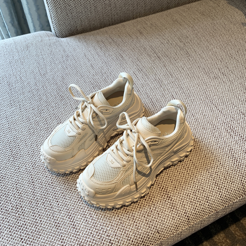 Women's Lace-Up Mesh Sports Leisure Shoes - Breathable Genuine Leather Thick-Soled Dad Sneakers for Spring 2025 Women's Lace-Up Mesh Sports Leisure Shoes - Breathable Genuine Leather Thick-Soled Dad Sneakers for Spring 2025