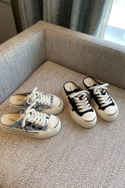 Women's Lace-Up Sequined Baotou Slippers, 2025 New Style, Thick-Soled Casual Little White Half-Drag, Versatile Footwear