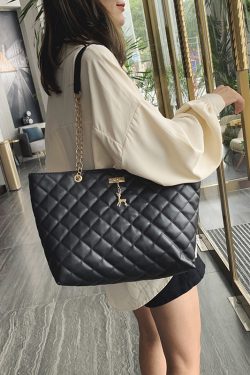 Women's Large Capacity Single-Shoulder Bag, Trendy 2025 Korean Style Crossbody with Embroidered Chain, Versatile Bucket Bag