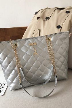 Women's Large Capacity Single-Shoulder Bag, Trendy 2025 Korean Style Crossbody with Embroidered Chain, Versatile Bucket Bag