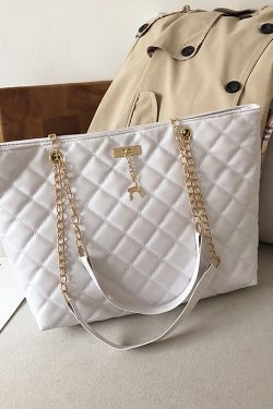 Women's Large Capacity Single-Shoulder Bag, Trendy 2025 Korean Style Crossbody with Embroidered Chain, Versatile Bucket Bag